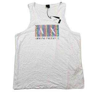 AX Armani Exchange Tank Top Mens 2XL White with Pride Rainbow Logo Graphic NEW